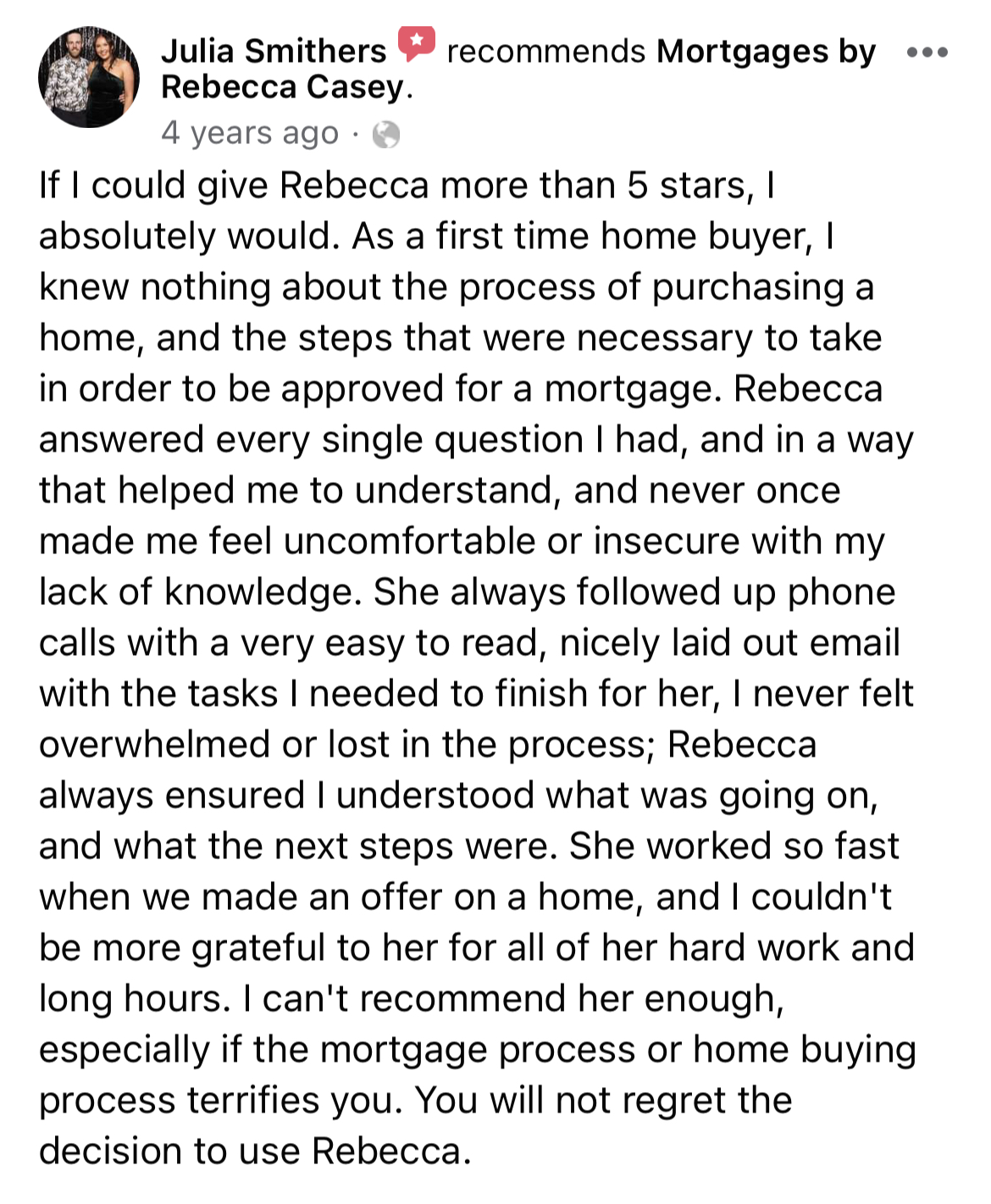 Julia Smithers recommends Mortgages by Rebecca Casey